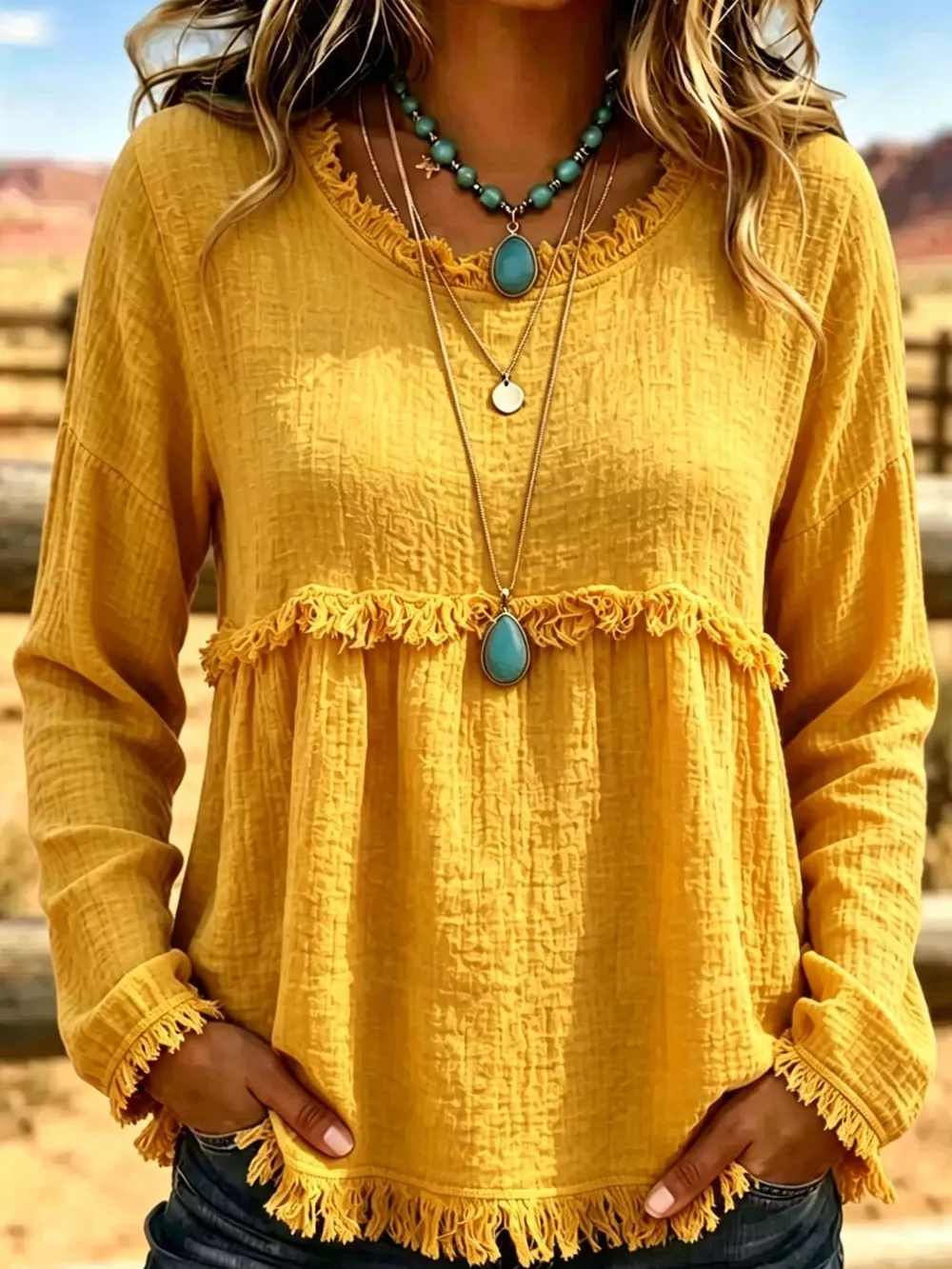 Full Size Frayed Hem Textured Blouse Plus Size, image 18