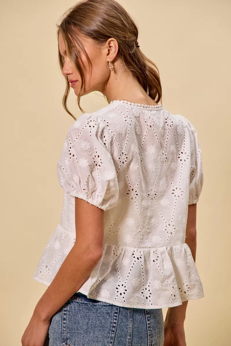 Cotton Eyelet Front Tie Short Sleeves Blouse, image 15