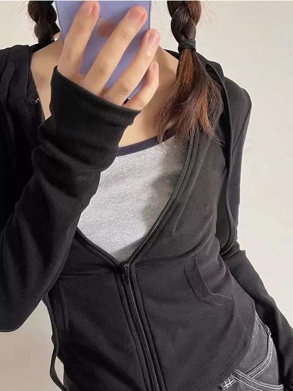 Drawstring Zip-Up Slim Fit Hoodie, image 5