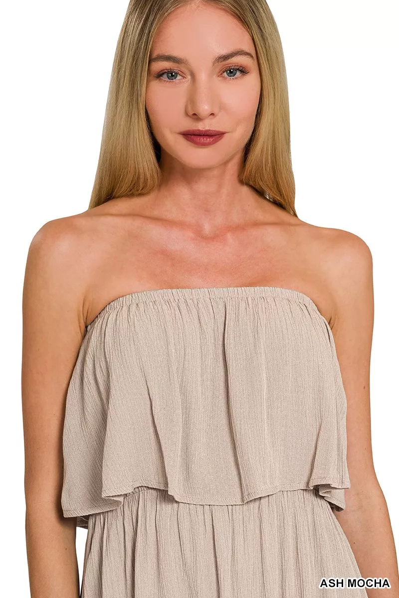 Woven Crinkle Strapless Maxi Dress, image 5