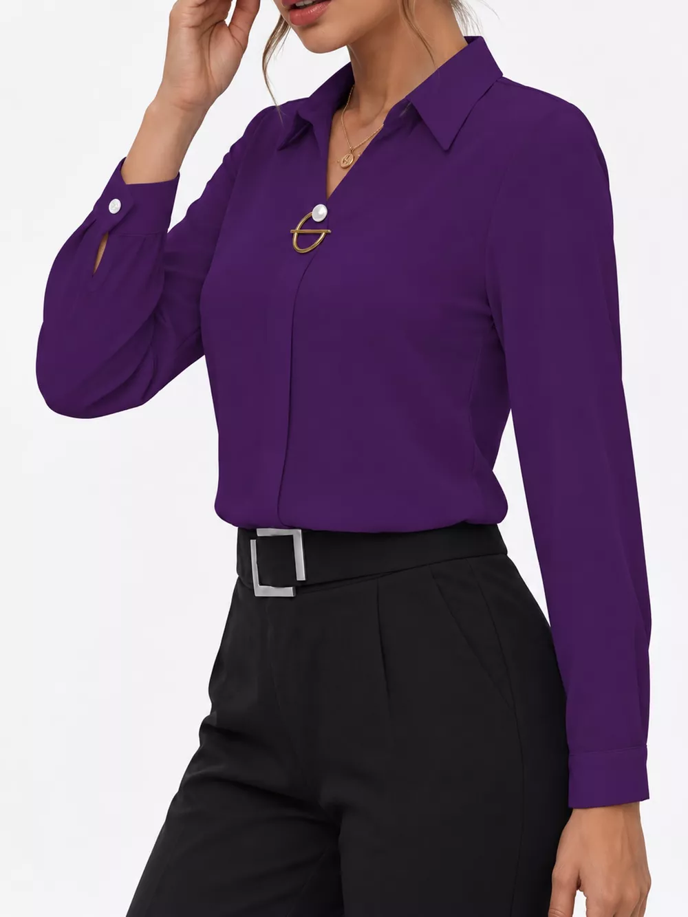 Long Sleeve Satin Blouse, image 45