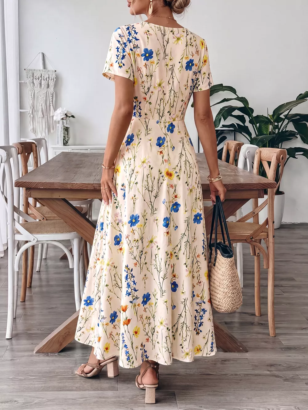 Floral Print Square Neck Casual Maxi Dress, image 6