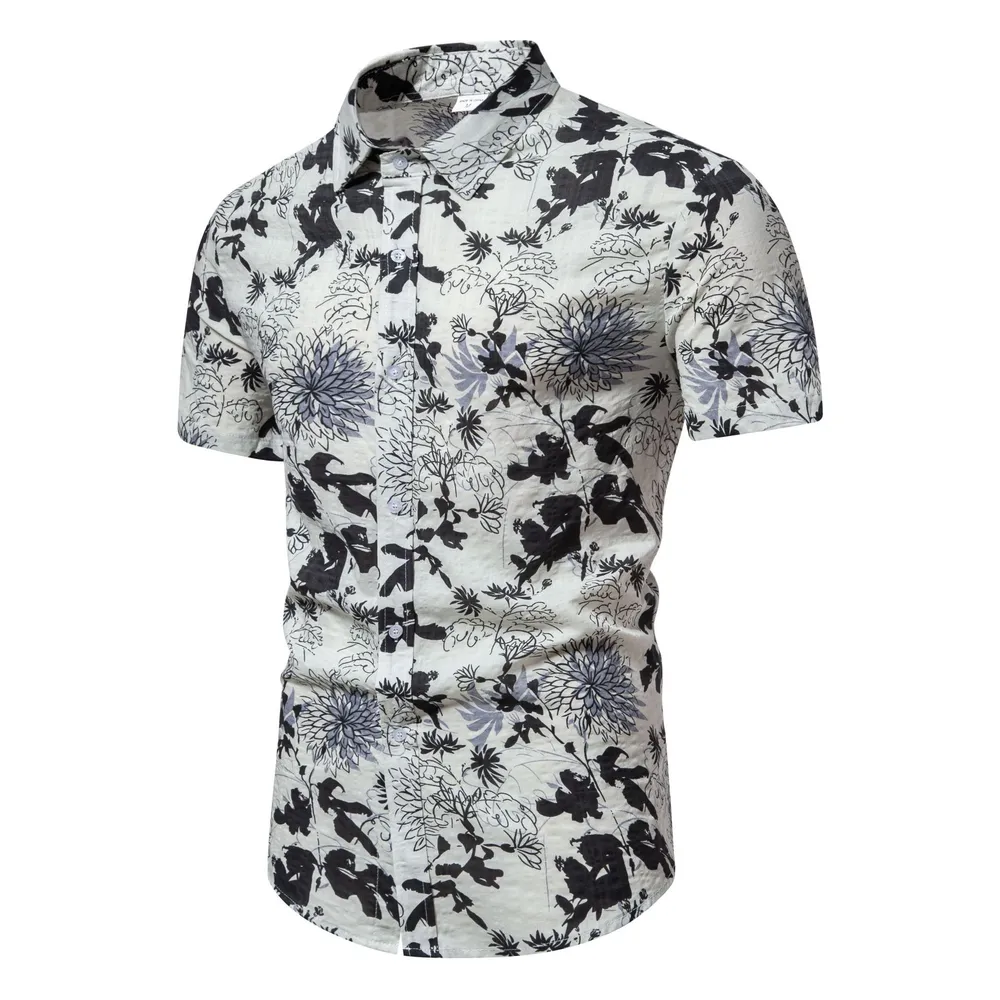Men's Plus Size Floral Print Short Sleeve Button Down Shirt, image 5