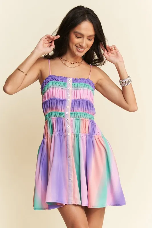 Multi Color Ombre Printed Bodice Button Up Dress, image 4