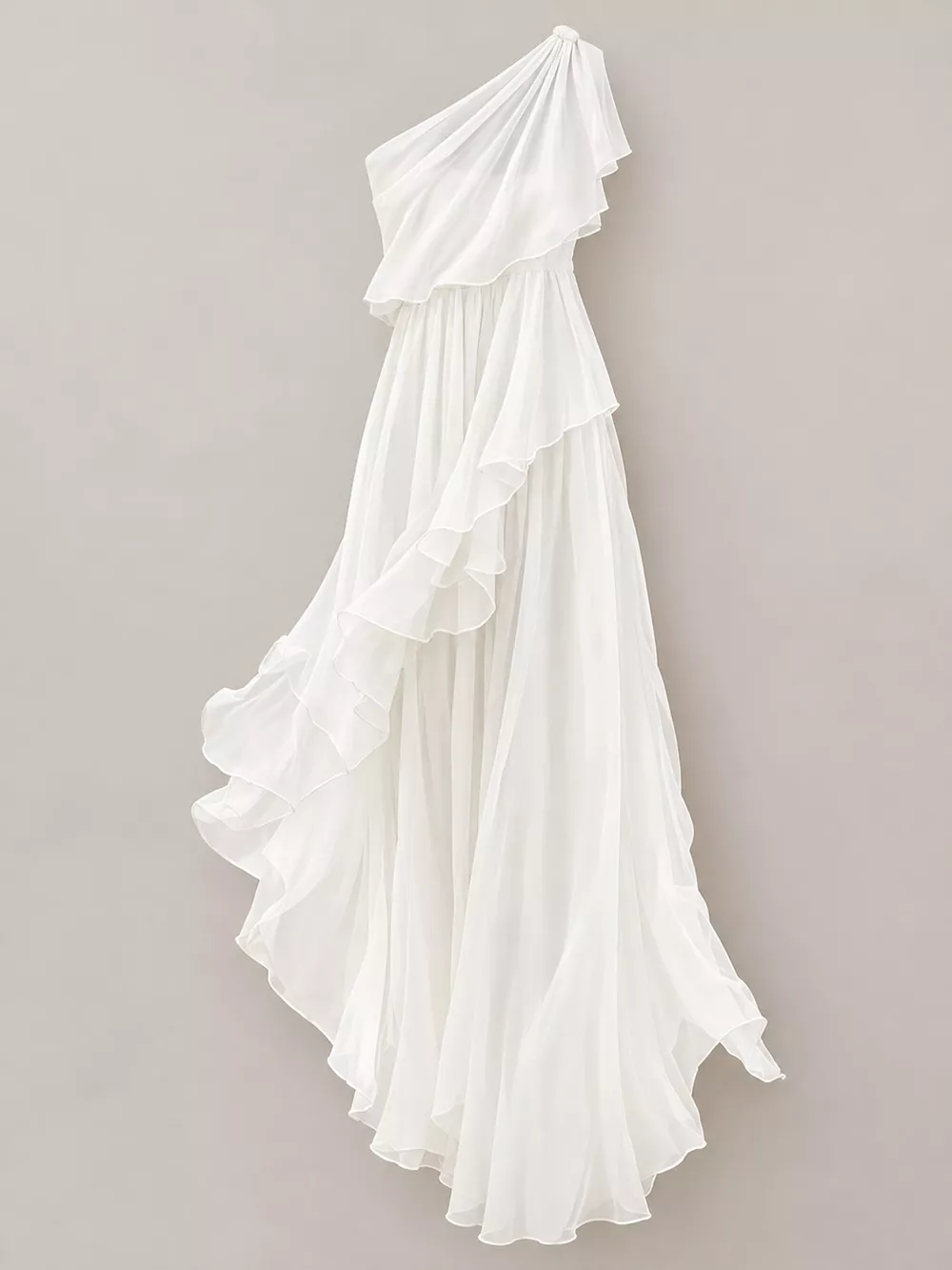 One-Shoulder Ruffled Chiffon Maxi Dress, image 9