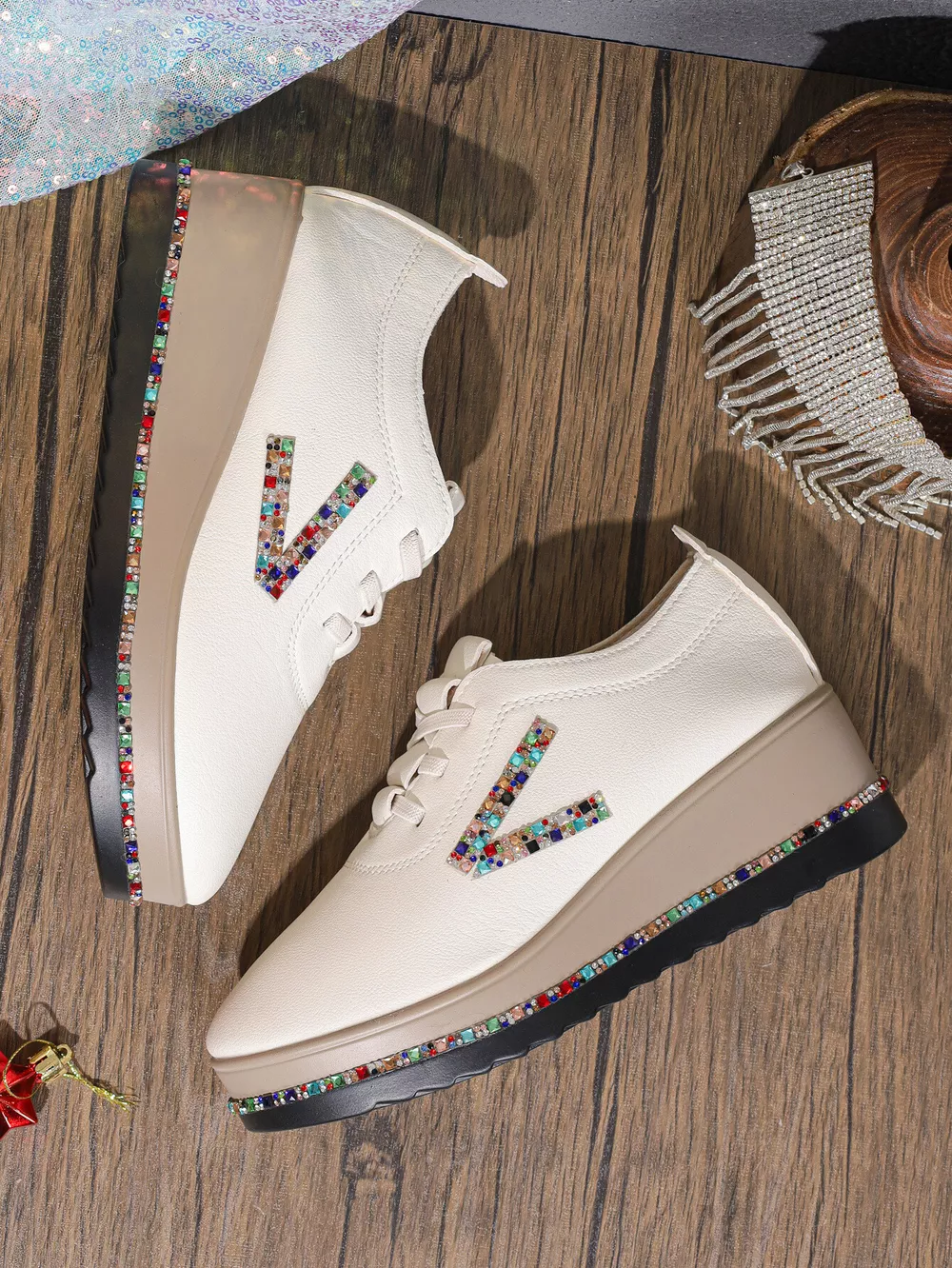 Rhinestone Decor Wedge Sneakers, image 12
