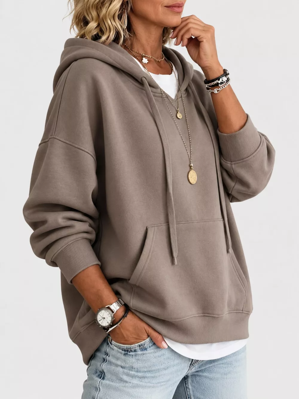 Drawstring Dropped Shoulder Hoodie, image 14