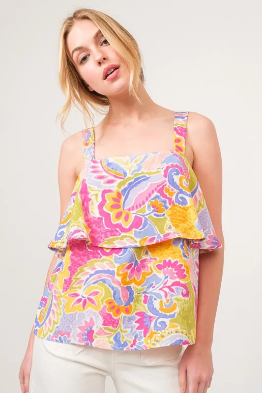 Square Neck Tiered Paisley Printed Top, image 6