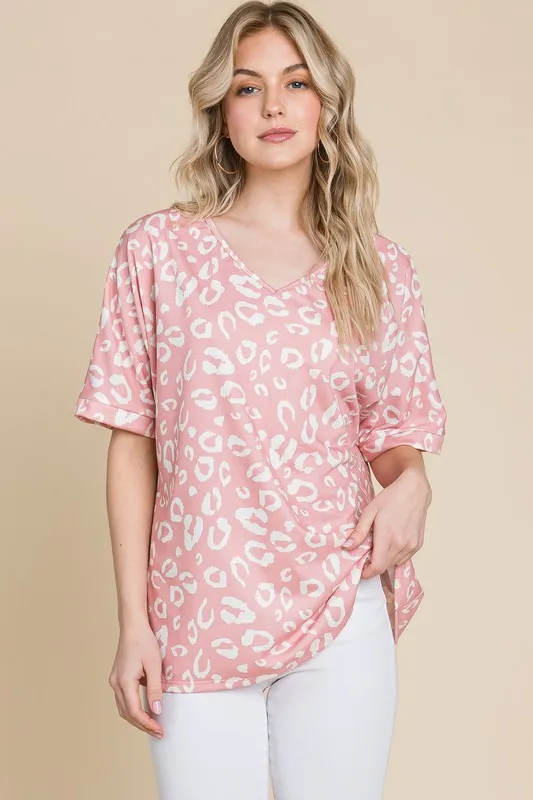 Loose Fit Animal Print Soft Knit Top
