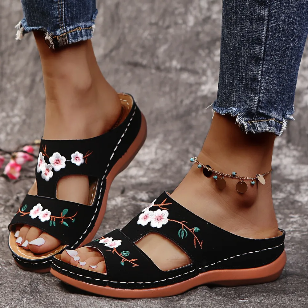Floral Embroidered Cutout Sandals, image 2