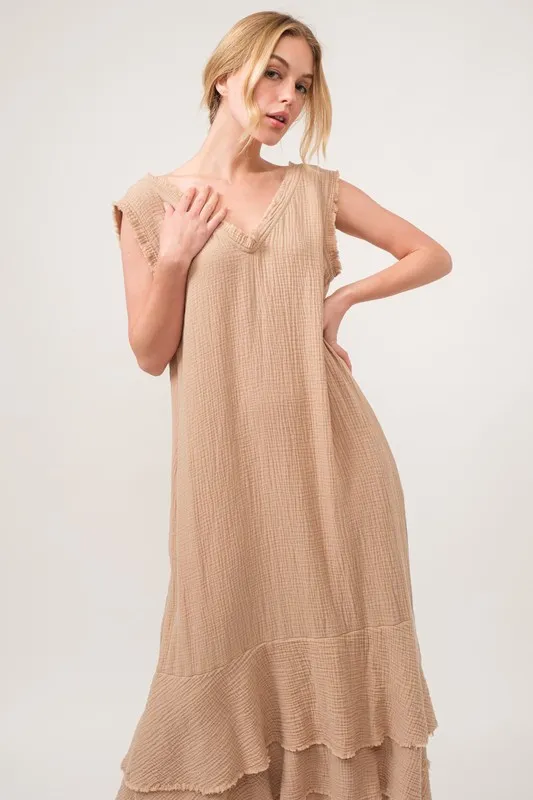 Washed Fringe Detail Tiered Dress, image 7