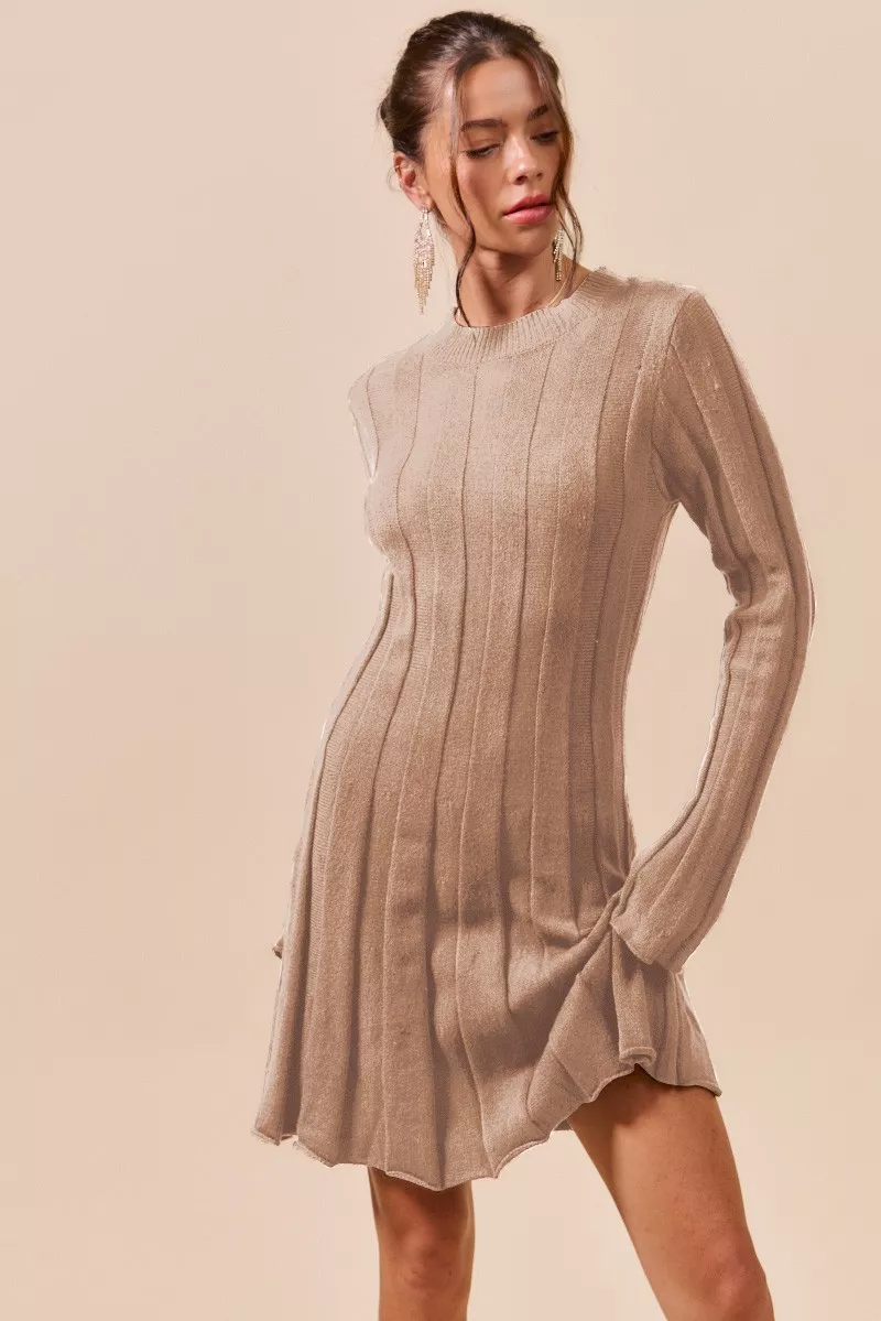 Ribbed Long Sleeve Mini Sweater Dress, image 2