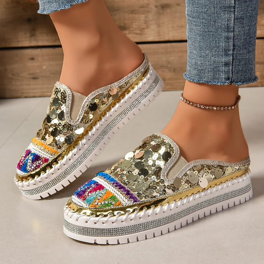 Sequin Round Toe Platform Loafers, image 13