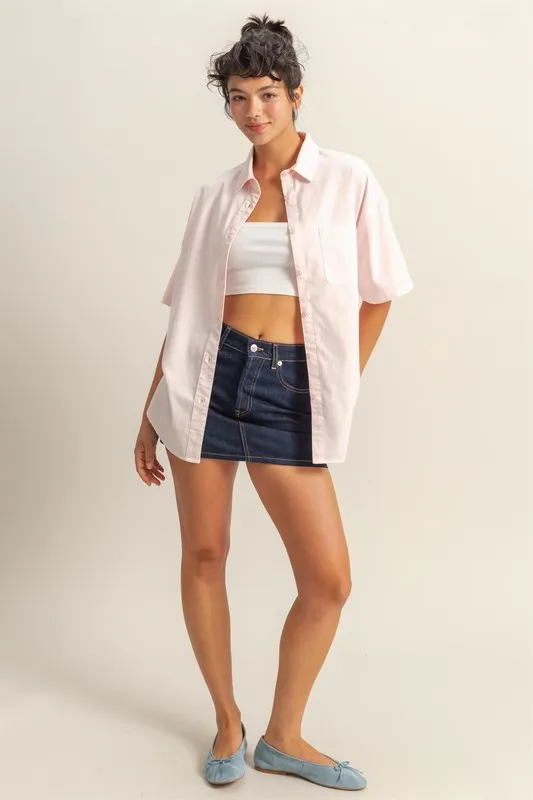 Short Sleeve Button Down Oversized Shirt, image 4