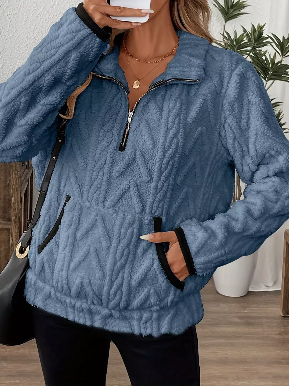 Full Size Quarter-Zip Sherpa Sweatshirt Plus Size, image 32