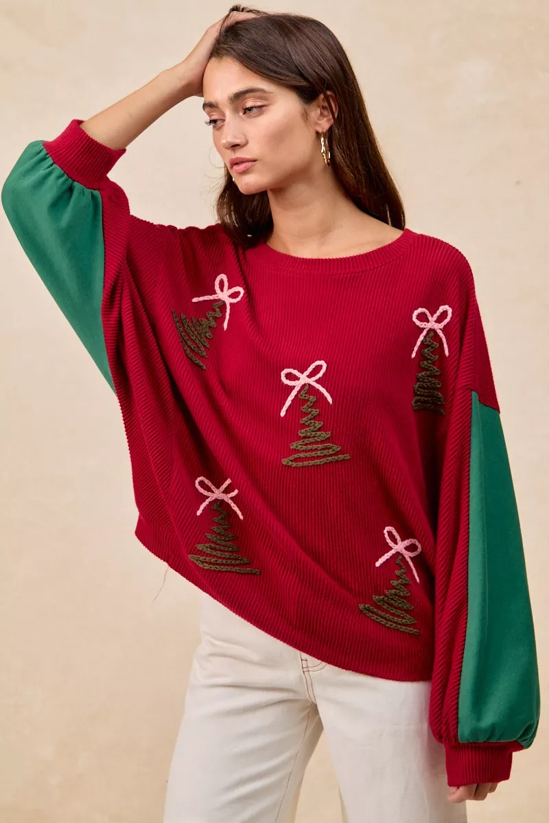 Christmas Theme Tree Embroidered Sweater, image 4