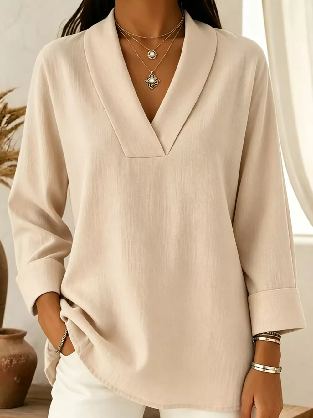 Full Size V-Neck Long Sleeve Blouse Plus Size, image 10