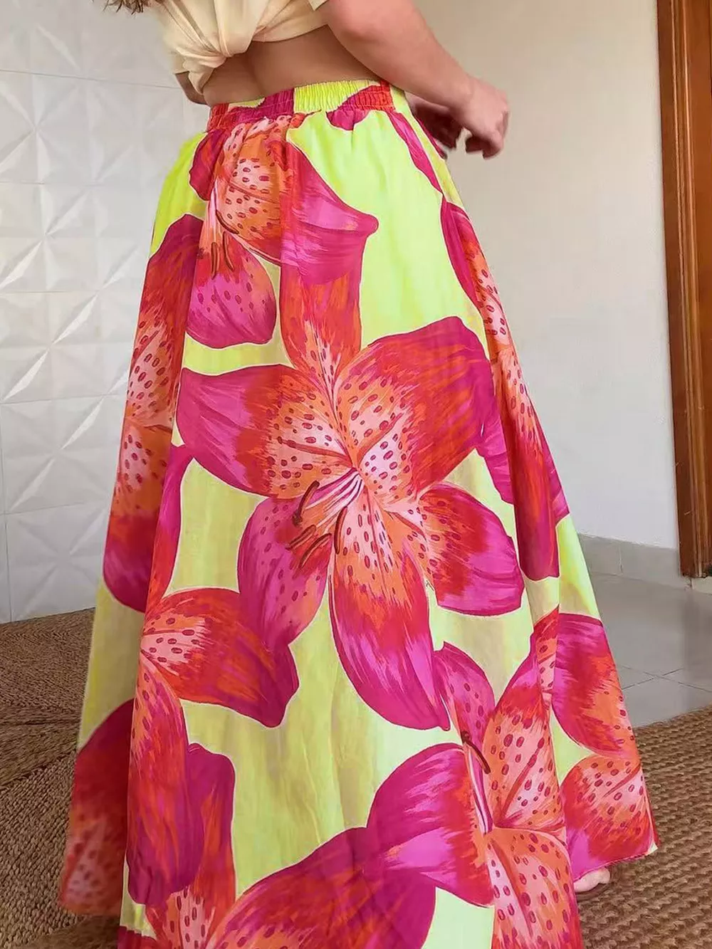 Floral Print Flowy Maxi Skirt, image 5
