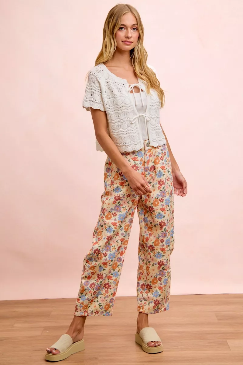 BiBi Washed Floral Printed Twill Barrel Pants, image 15