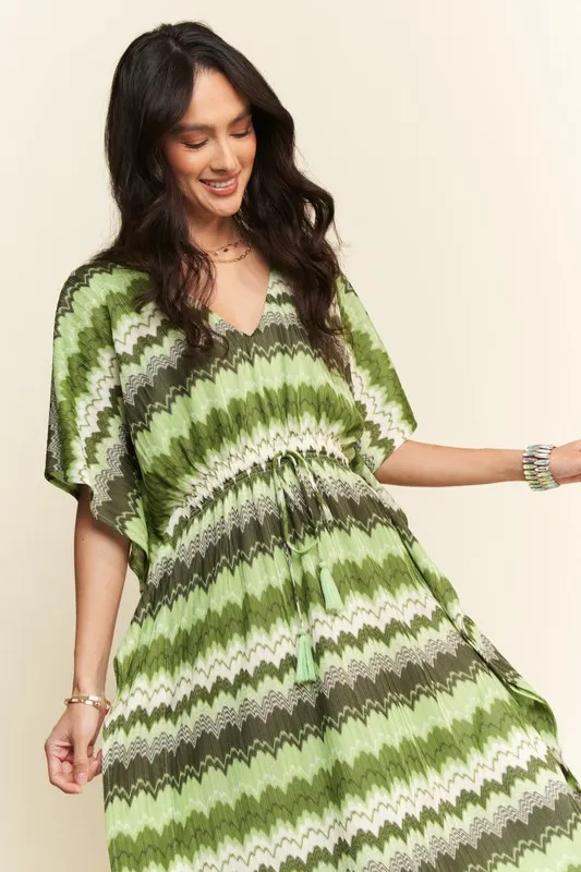 Multi Color Wavy Tie Waist Flowy Sleeve Dress, image 8