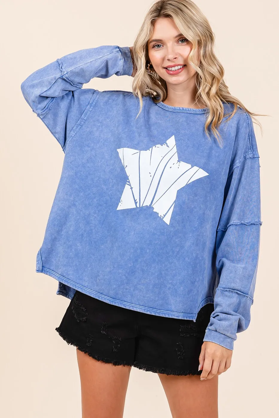 Star Graphic Mineral Wash Long Sleeve Top, image 6