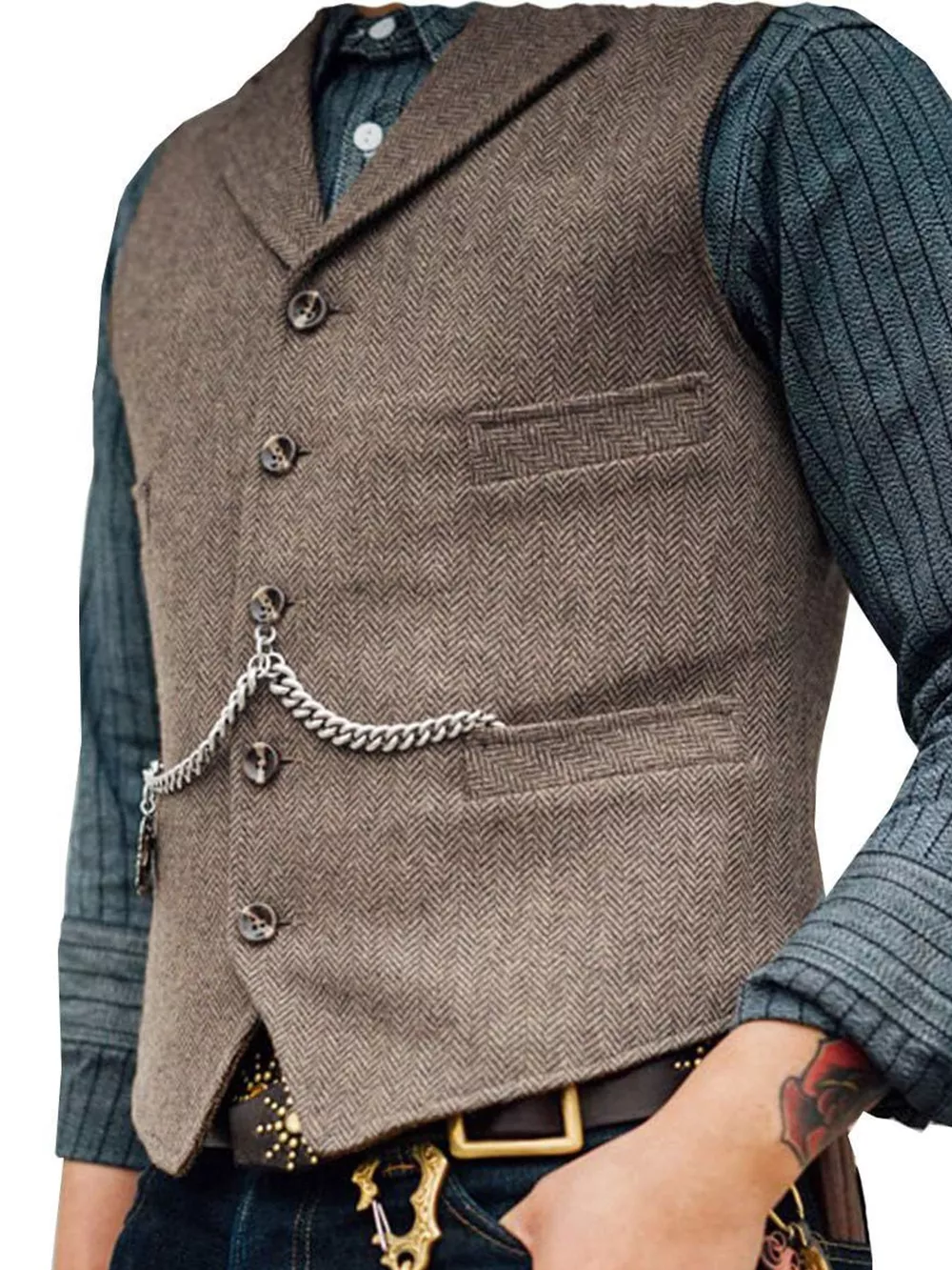 Men's Full Size Chain Detail Button Up Vest Plus Size, image 5