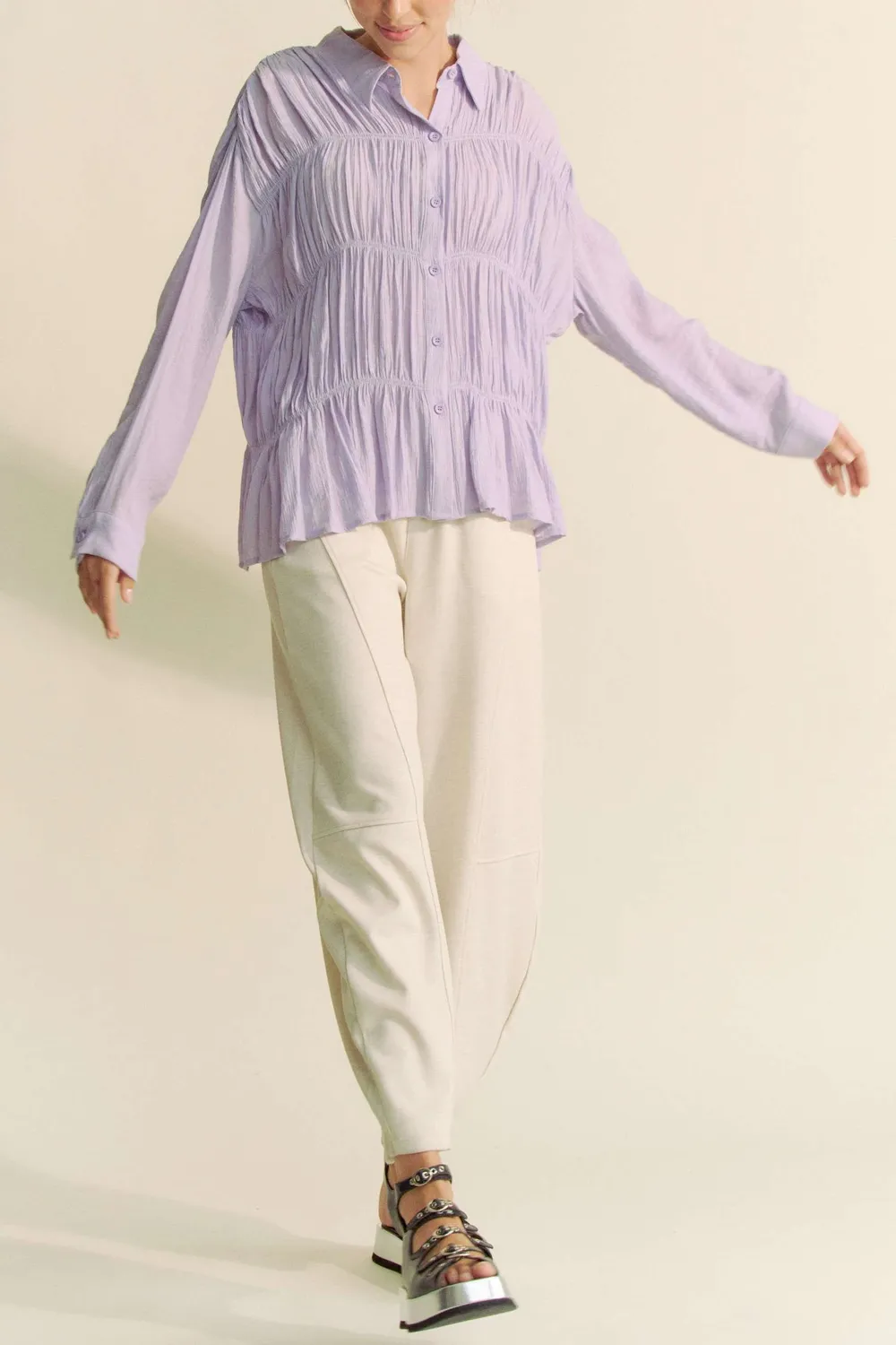 Ruched All Over Button Front Shirt, image 5