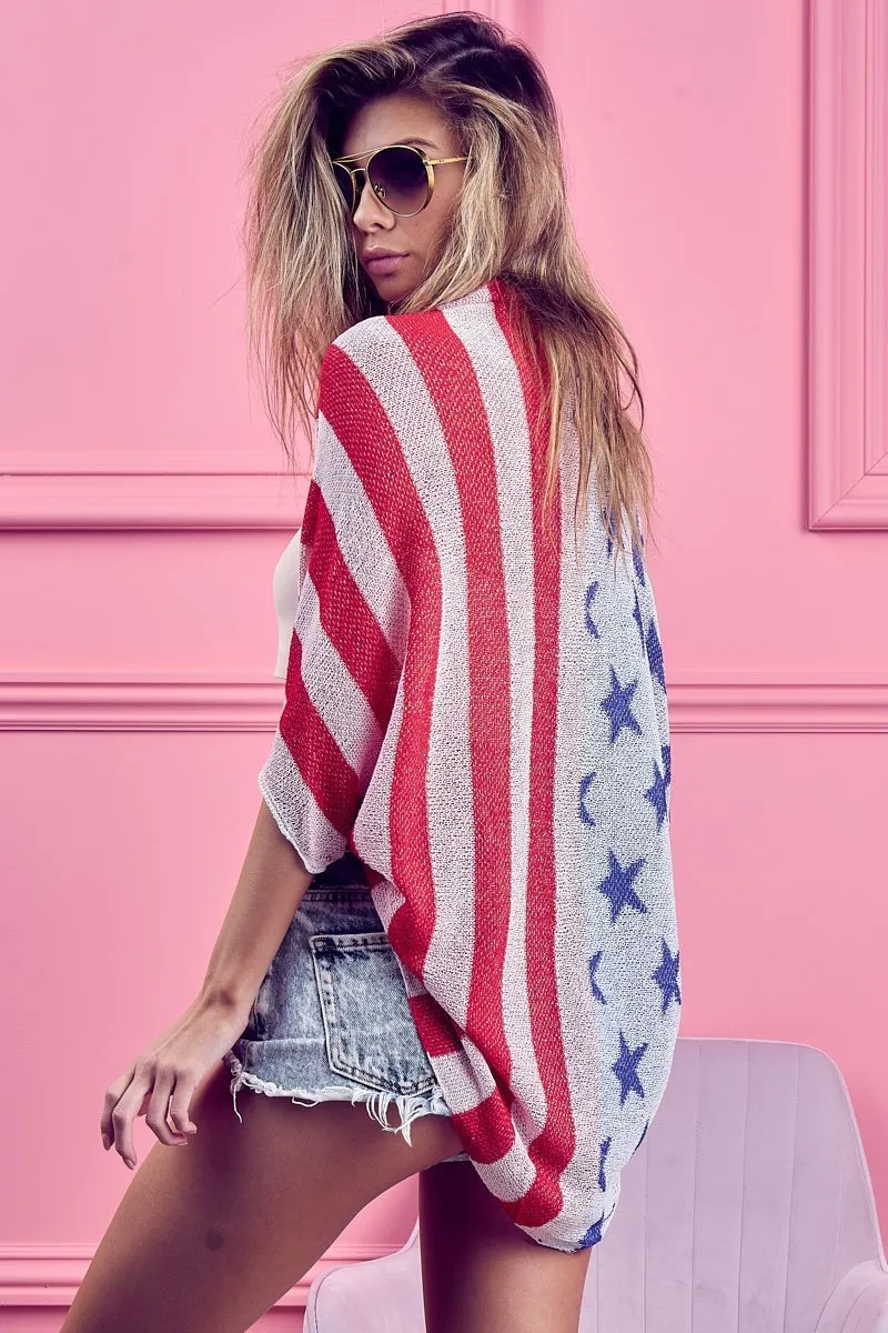 American Flag Theme Cocoon Knit Cardigan, image 12