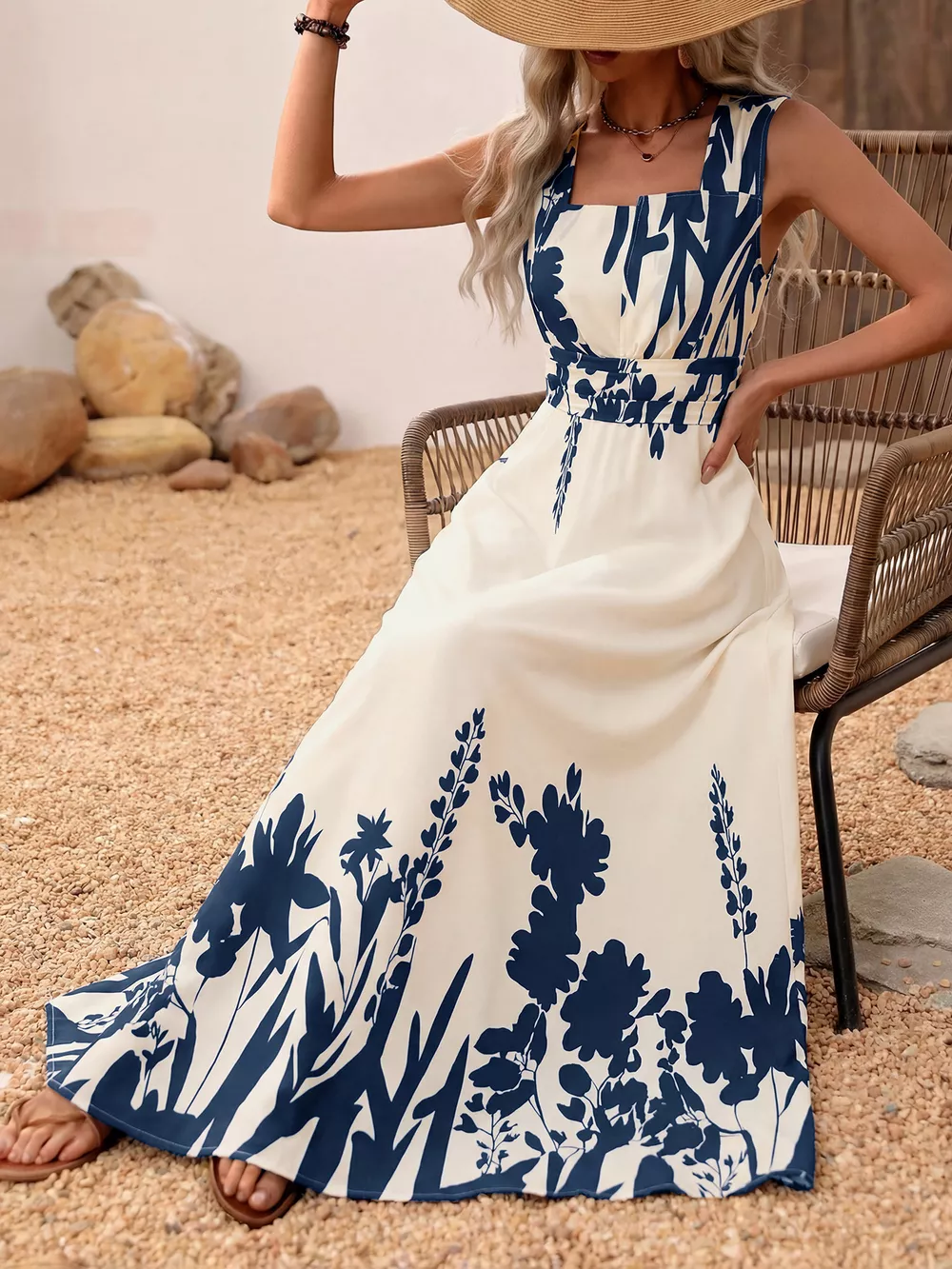 Printed Square Neck Maxi Dress, image 2