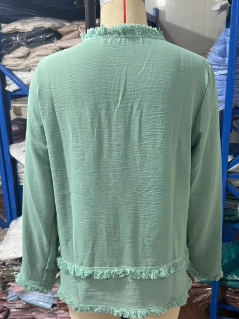 Full Size Frayed Hem V-Neck Long Sleeve Blouse Plus Size, image 49