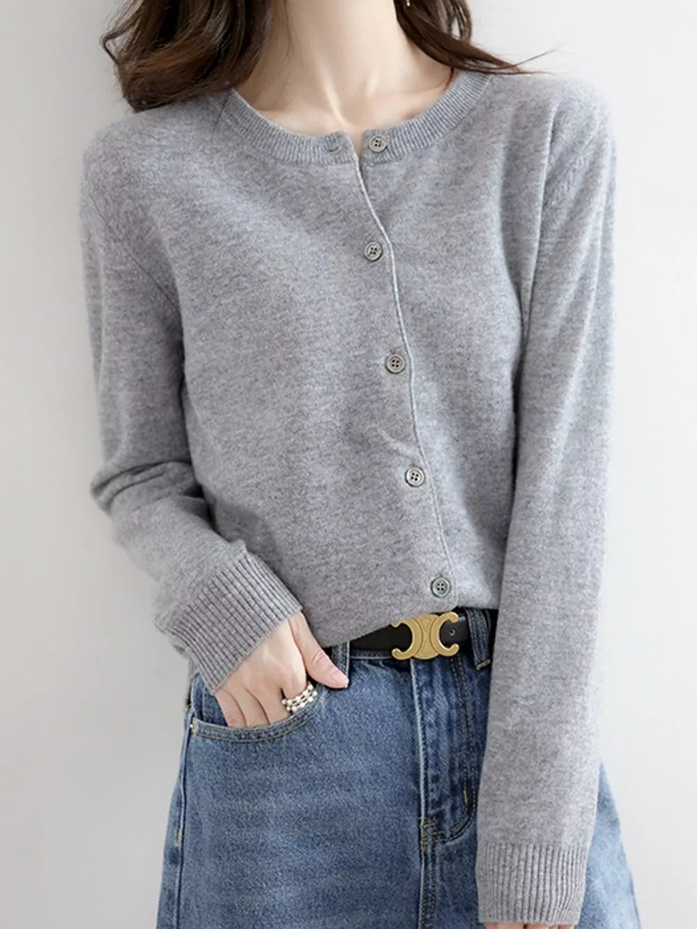 Crew-Neck Button-Down Cardigan, image 55