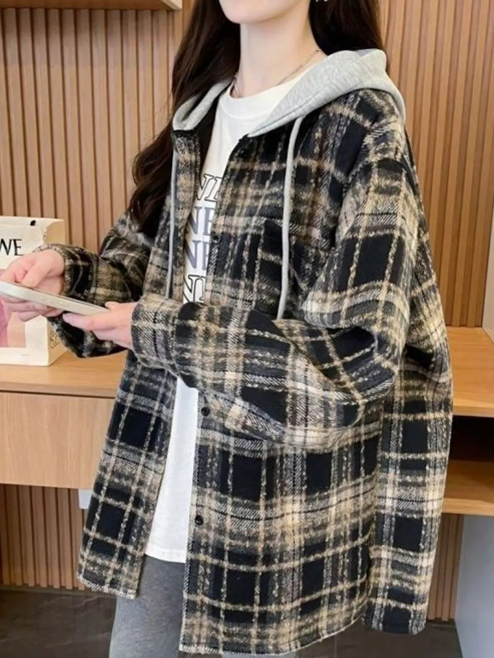 Plaid Button Up Hooded Shacket, image 6
