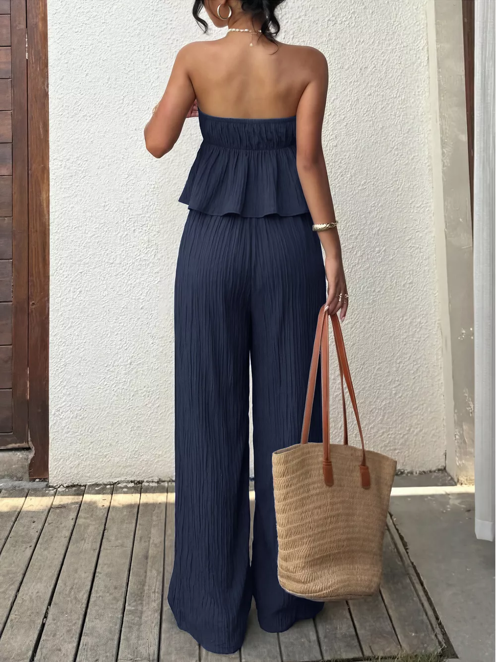 Textured Tube Top & Wide Leg Pants Set, image 7