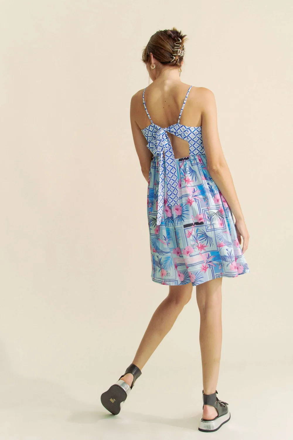 Tropical Floral Geo Print Tie Back Tube Top Romper, image 11