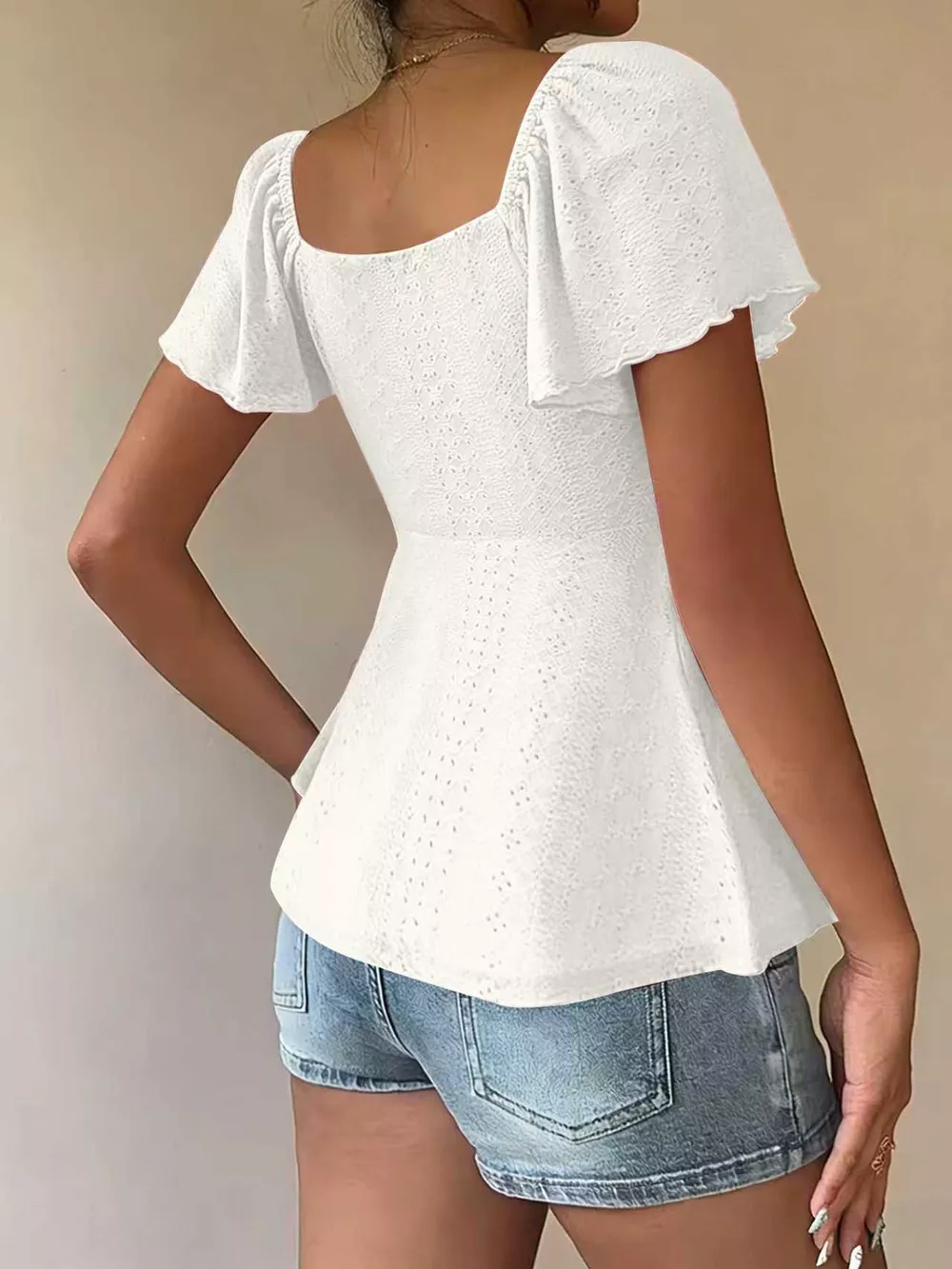 Ruched Flutter Sleeve Peplum Top, image 2