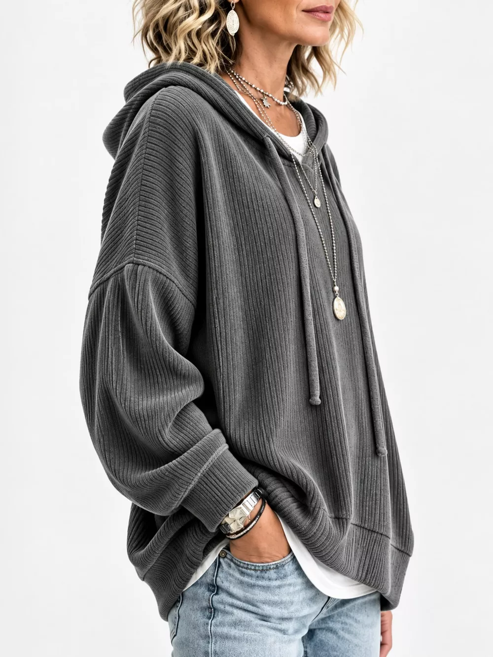 Drawstring Dropped Shoulder Hoodie, image 11