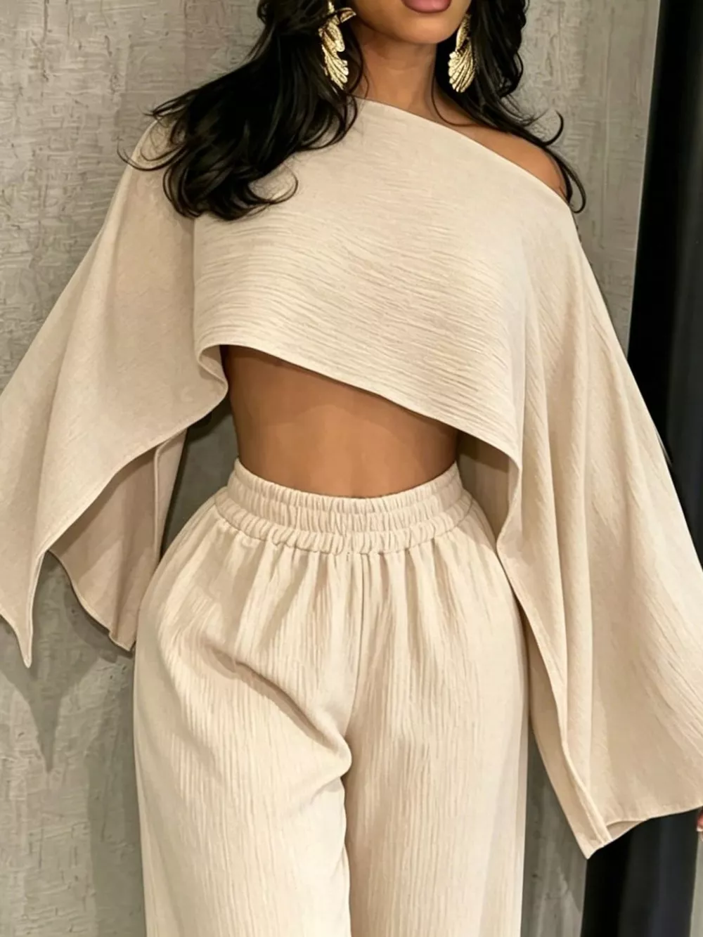 Boat Neck Crop Top and Wide-Leg Pants Set, image 8