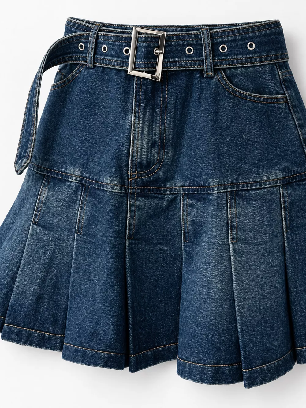 High-Waisted Pleated Denim Skirt, image 5