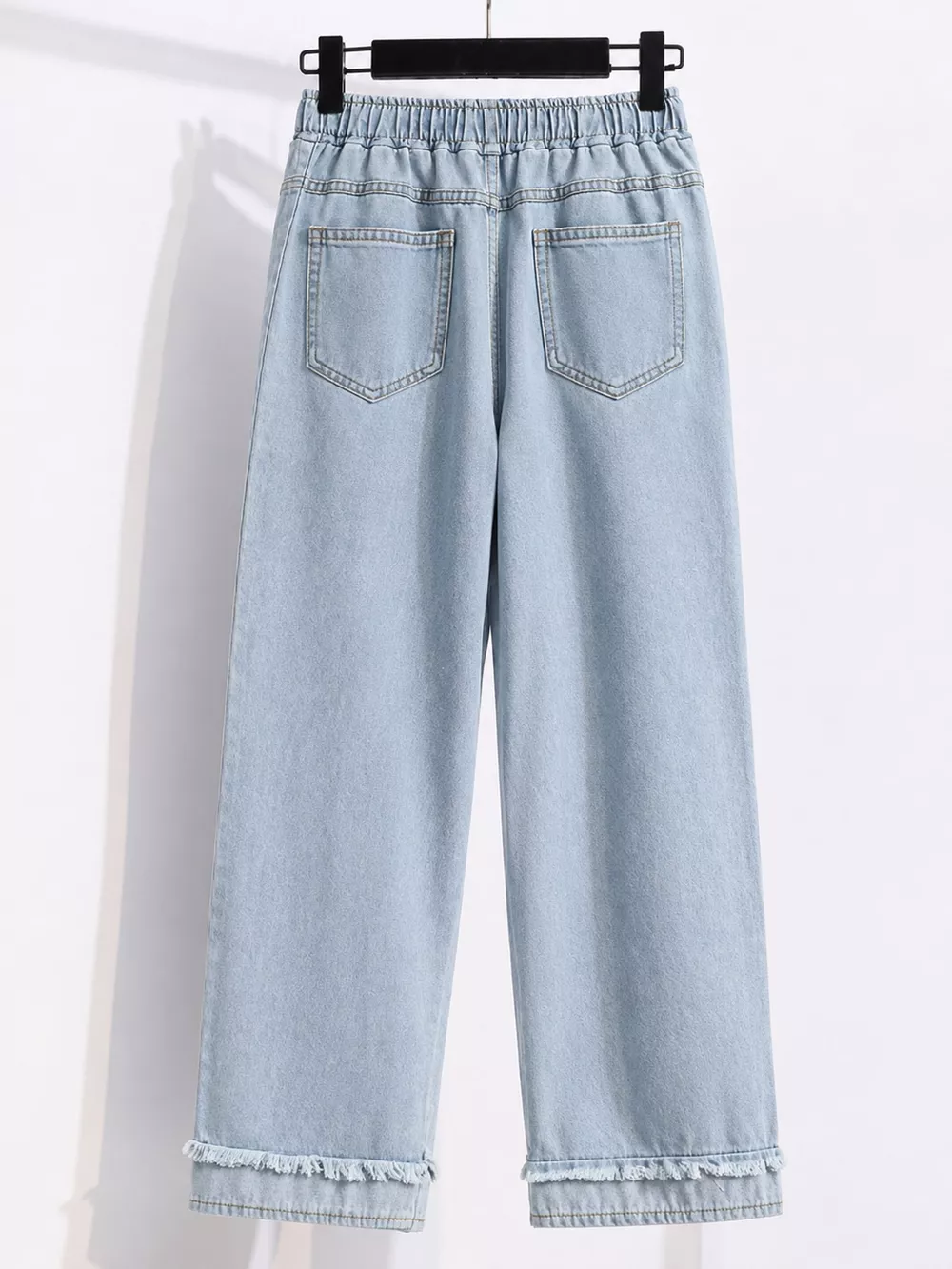 Full Size High-Waisted Elastic Drawstring Wide-Leg Jeans with Frayed Hem Plus Size, image 4