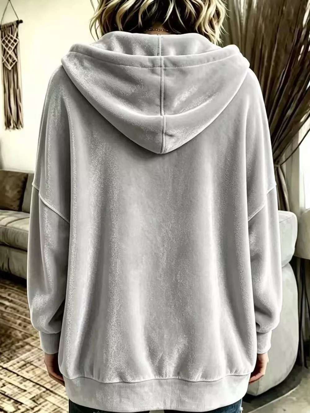 Full Size Velvet Dropped Shoulder Hoodie Plus Size, image 46