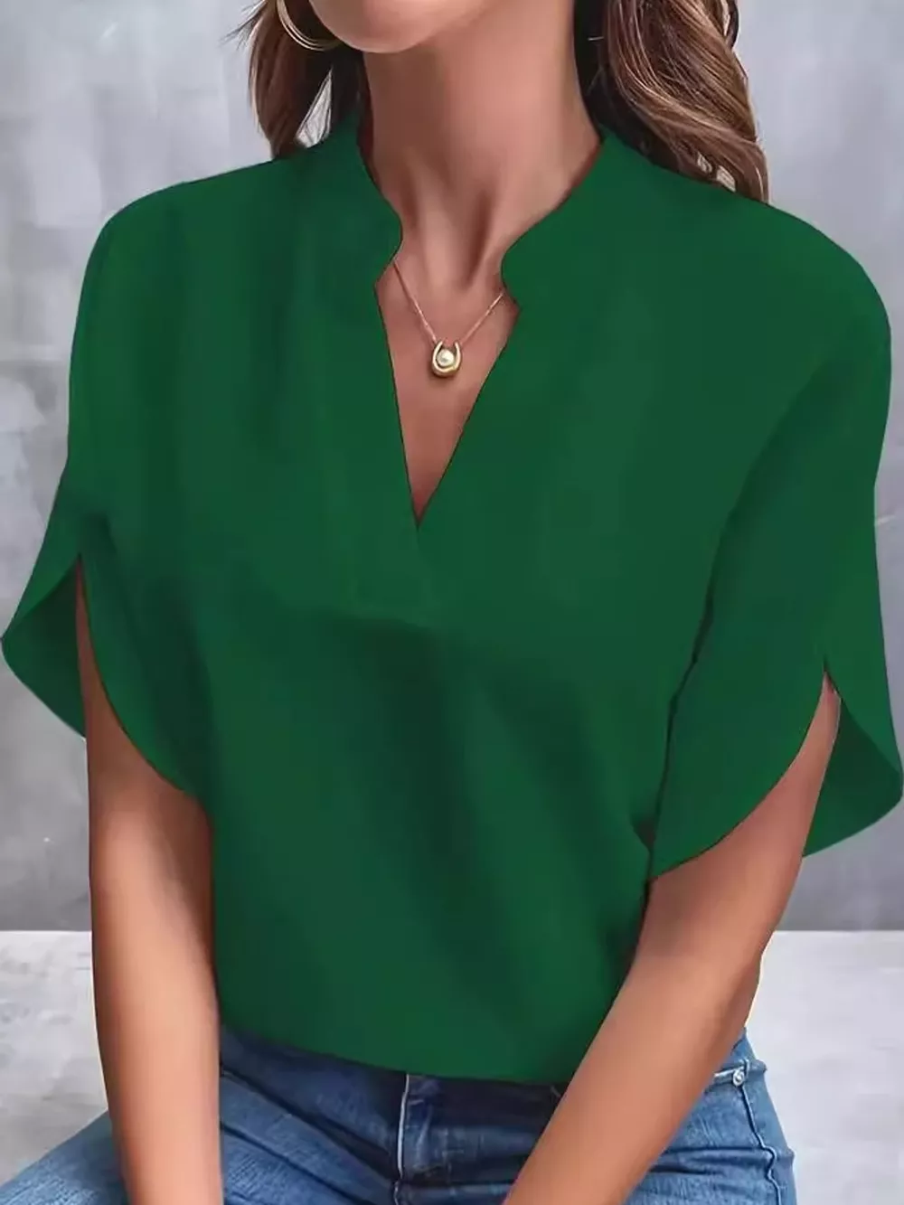 Notched Slit Short Sleeve Blouse, image 6