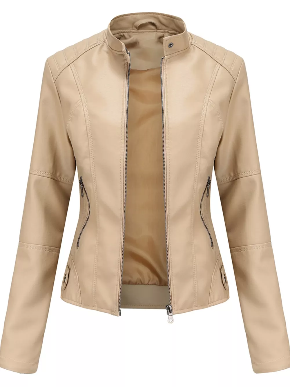 Full Size Slim Fit Faux Leather Moto Jacket Plus Size, image 20