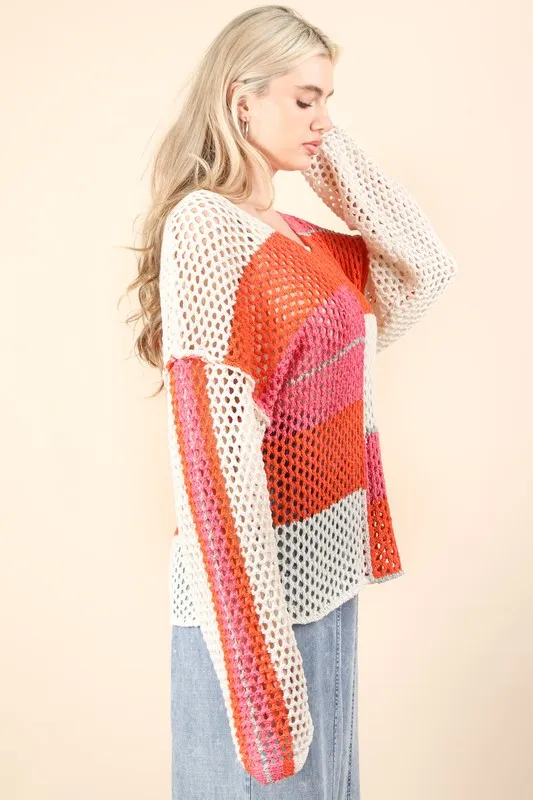 Color Block Oversized Summer Knit Cover Up, image 2
