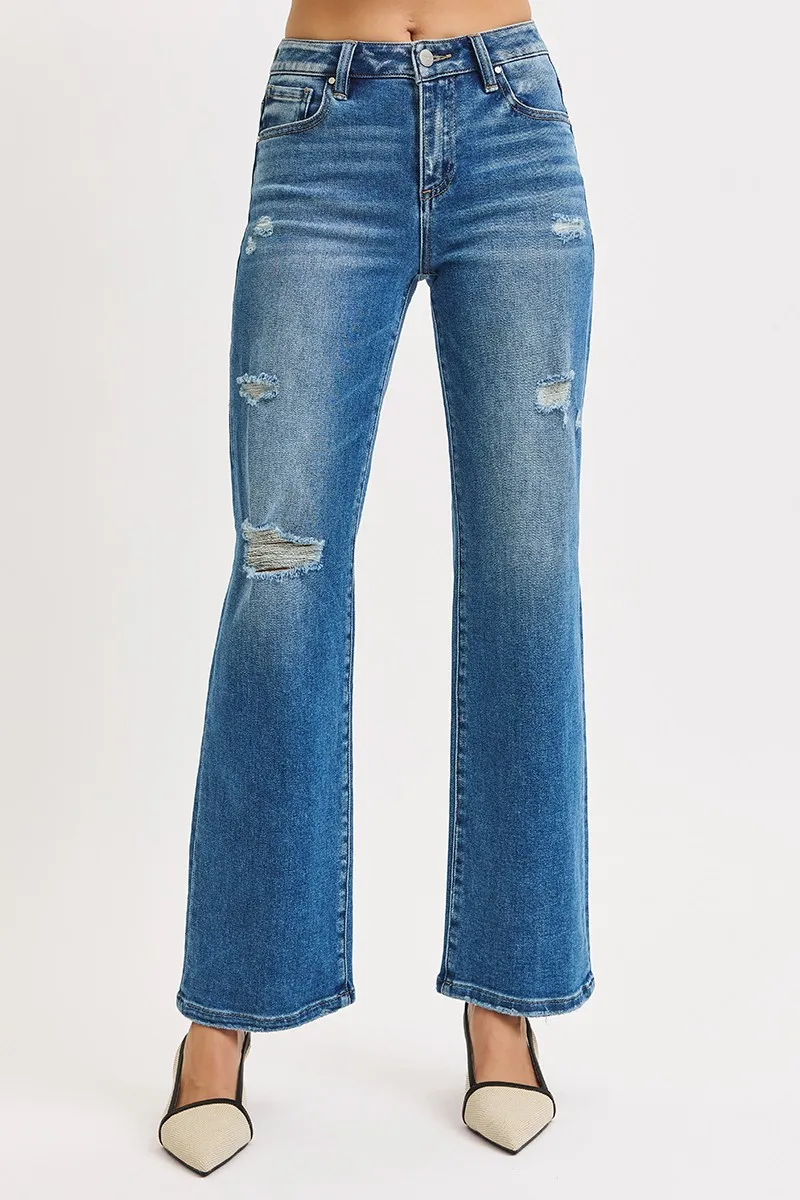 Full Size High Rise Ankle Straight Front Body Distressed Jeans Plus Size