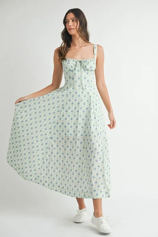 Floral Print Bustier Back Lace Up Midi Dress, image 14