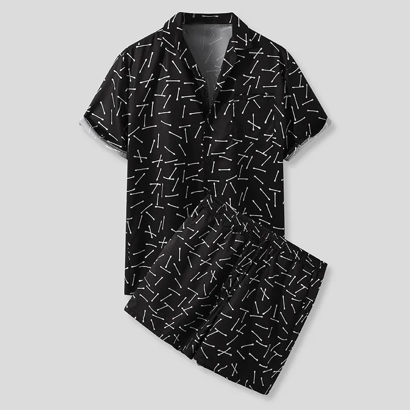 Men's Full Size Button Up Shirt and Shorts Set Plus Size