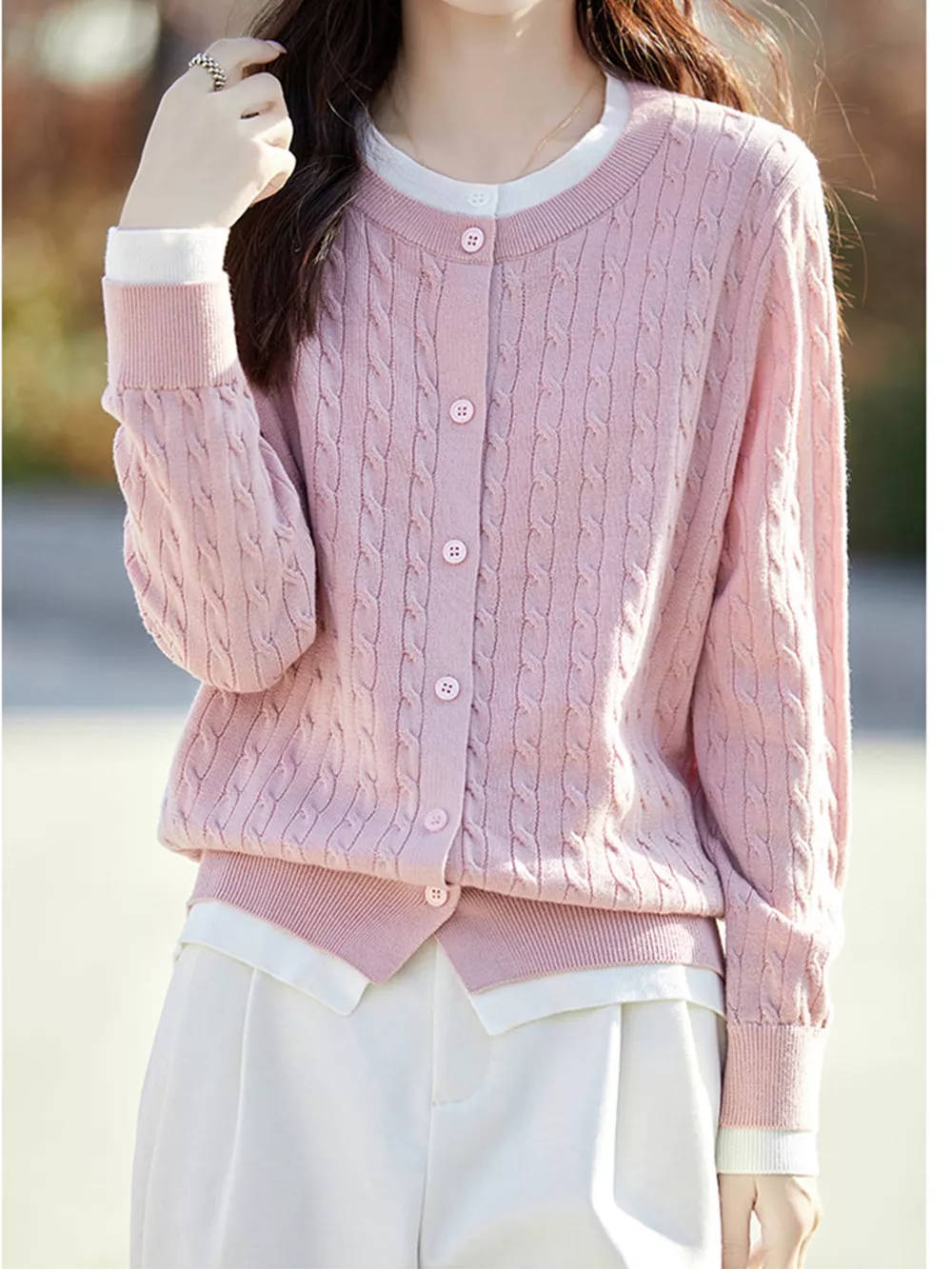 Cable-Knit Button-Down Cardigan, image 9