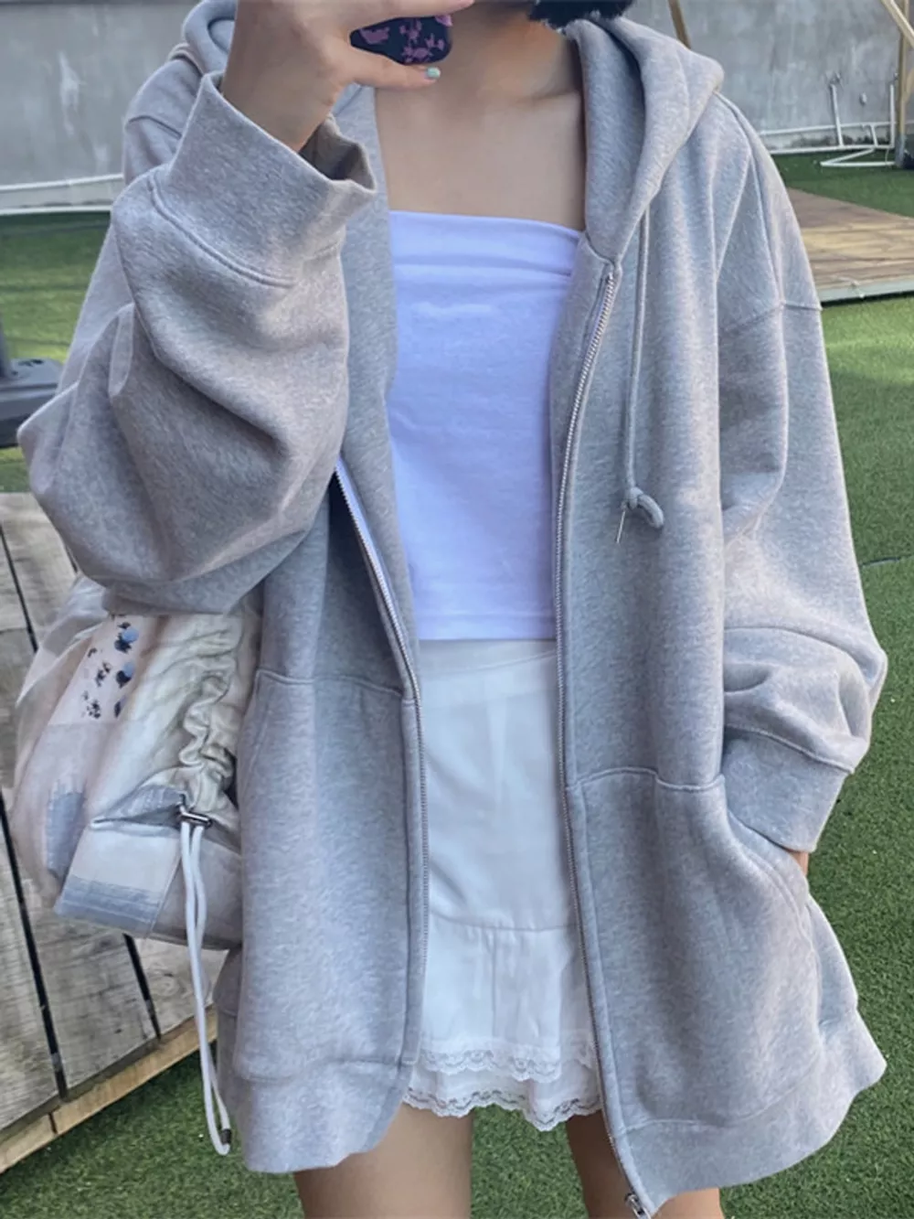 Full Size Zip-Up Dropped Shoulder Hoodie Plus Size, image 3