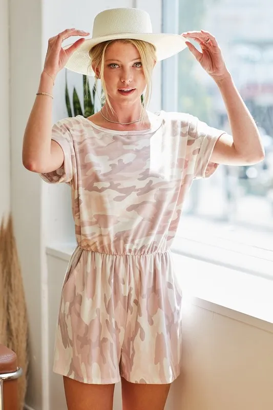 Camo Print French Terry Romper with Side Pockets, image 14