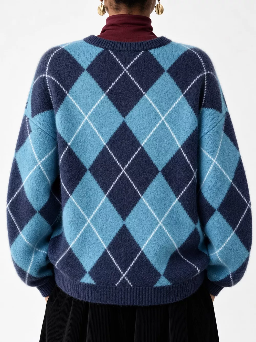 Argyle Pattern Fuzzy Knit Sweater, image 28